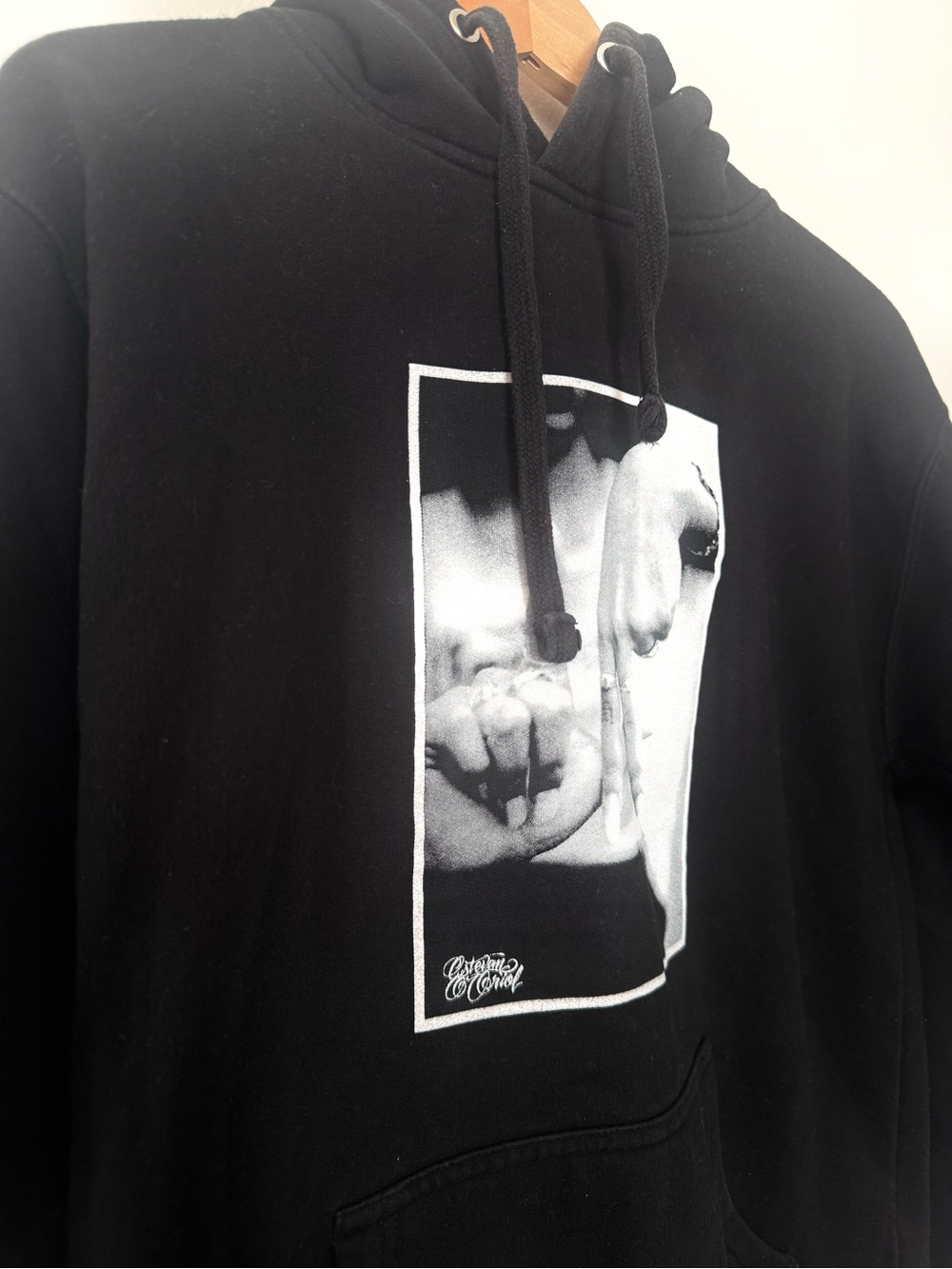 Black Graphic Hoodie with Photo Print - Women's Pullover